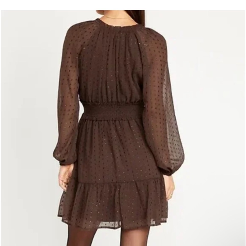 Old Navy Brown Shimmer Chiffon‎ Mini Dress Long Sleeve Waist-Defined XL - Picture 2 of 6